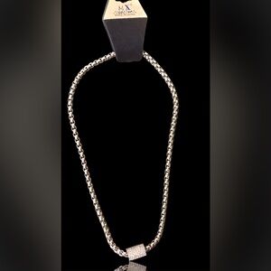 MillenX Rhodium Silver Sparkle Pave Necklace Strong Magnetic Closure NWT